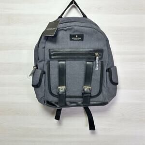 London Fog Collection Gray & Black Denim Canvas Book Bag Corporate Backpack NWTs